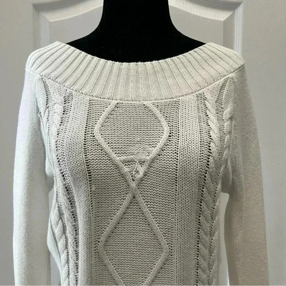 Ricki’s Cable Knit Sweater Boat Neck Cotton Pullover Ivory Size Small - Picture 9 of 14
